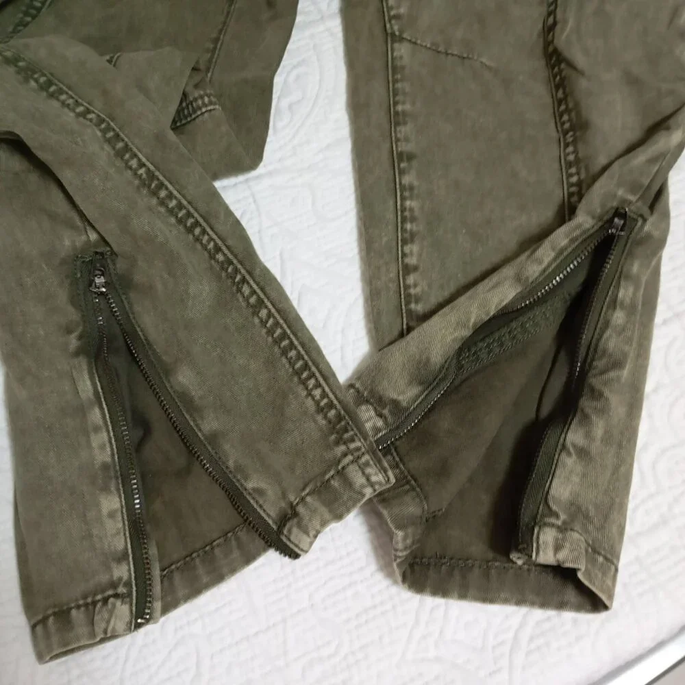 Ecote 100% Cotton Olive Green Cargo Pants With Zippers Size 28 Womens - Picture 8 of 12